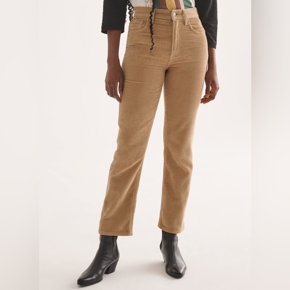 Aritzia Denim Forum Arlo High Rise Straight Corduroy Pant in Oxford Light Tan